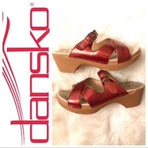 Dansko Red Patent Leather  Sela Cross Strap Sandal